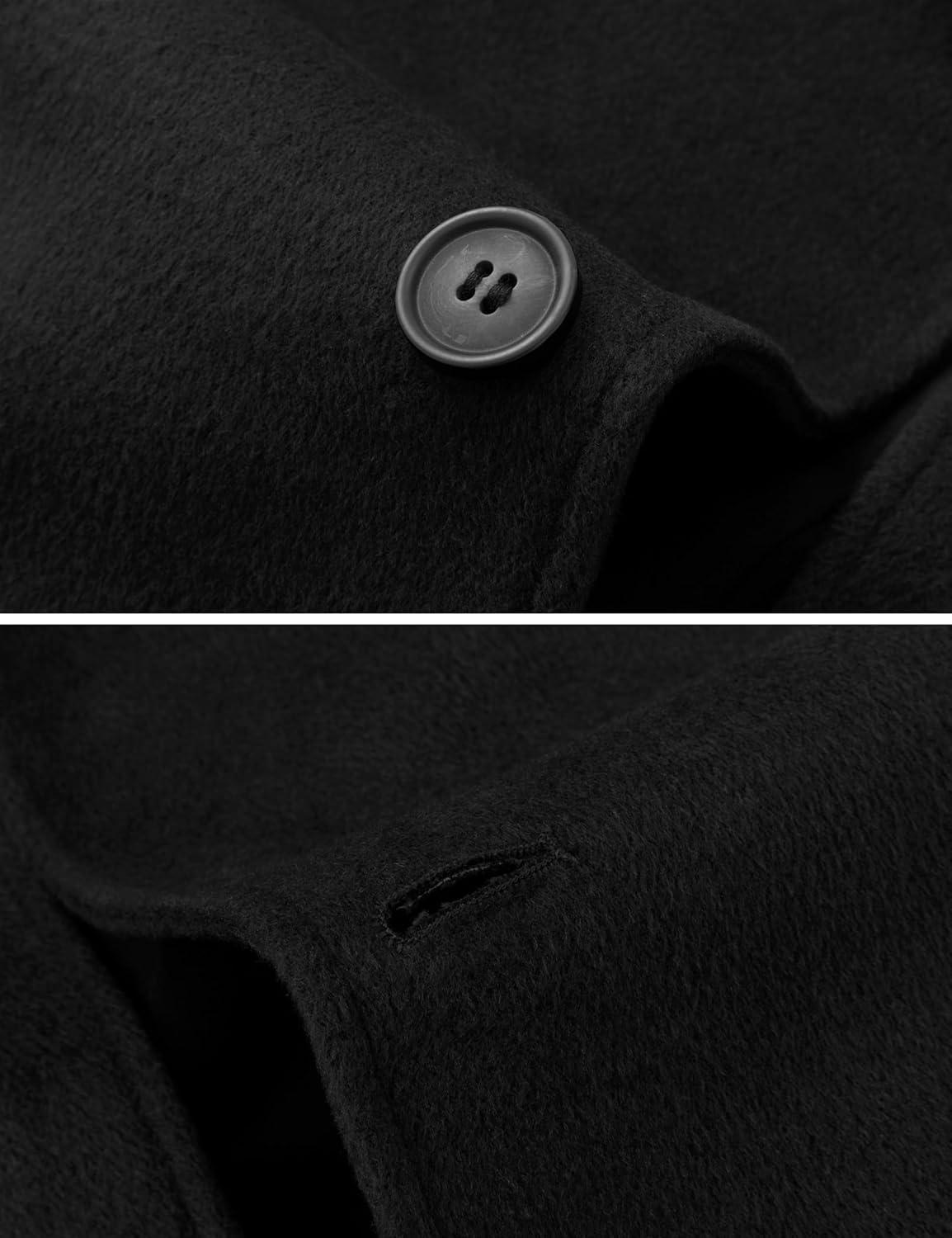 imagewantdo Mens Single Breasted Pea Coat Windproof Winter Coat Classic Notched Collar Military JacketBlack
