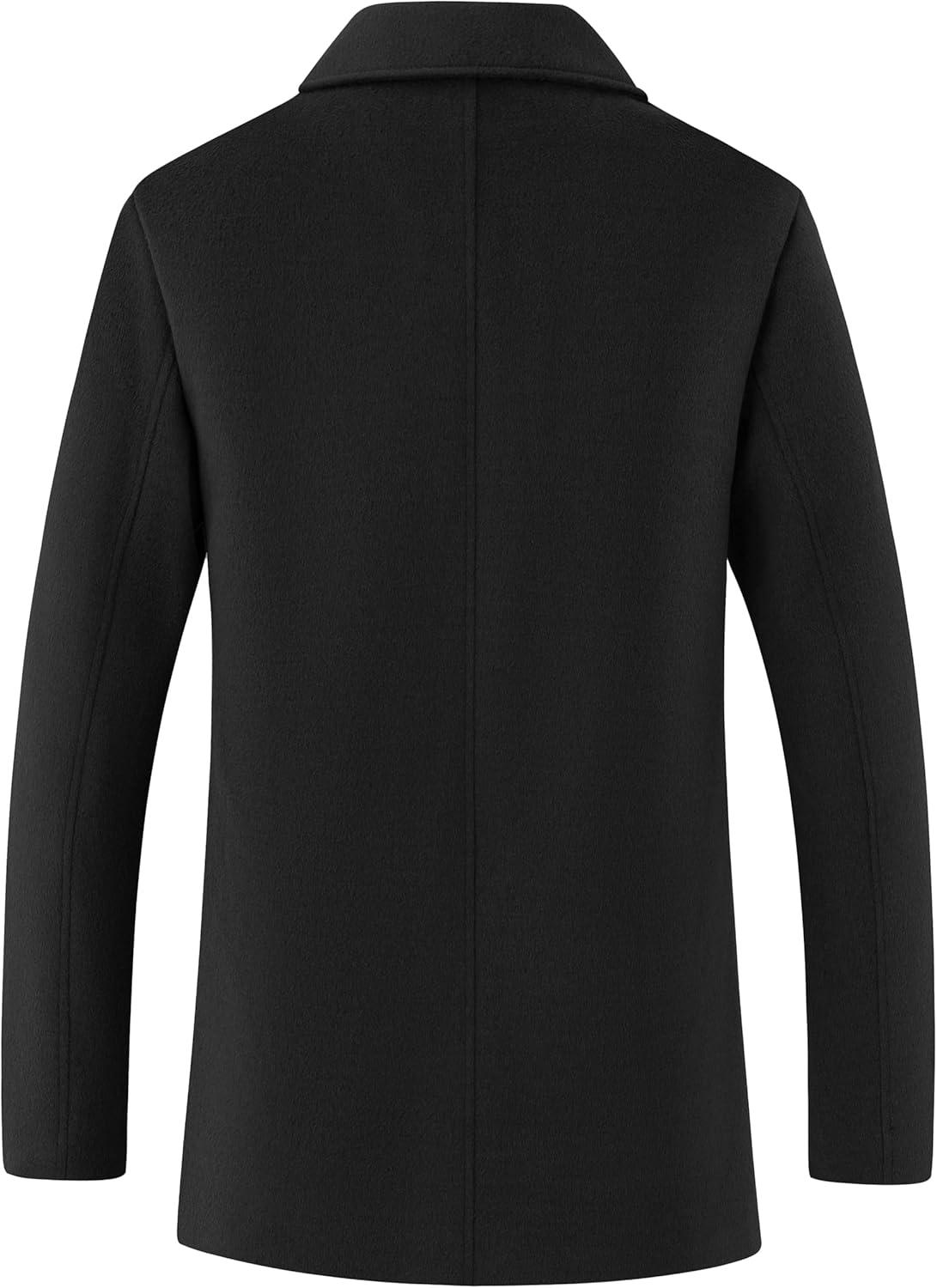 imagewantdo Mens Single Breasted Pea Coat Windproof Winter Coat Classic Notched Collar Military JacketBlack