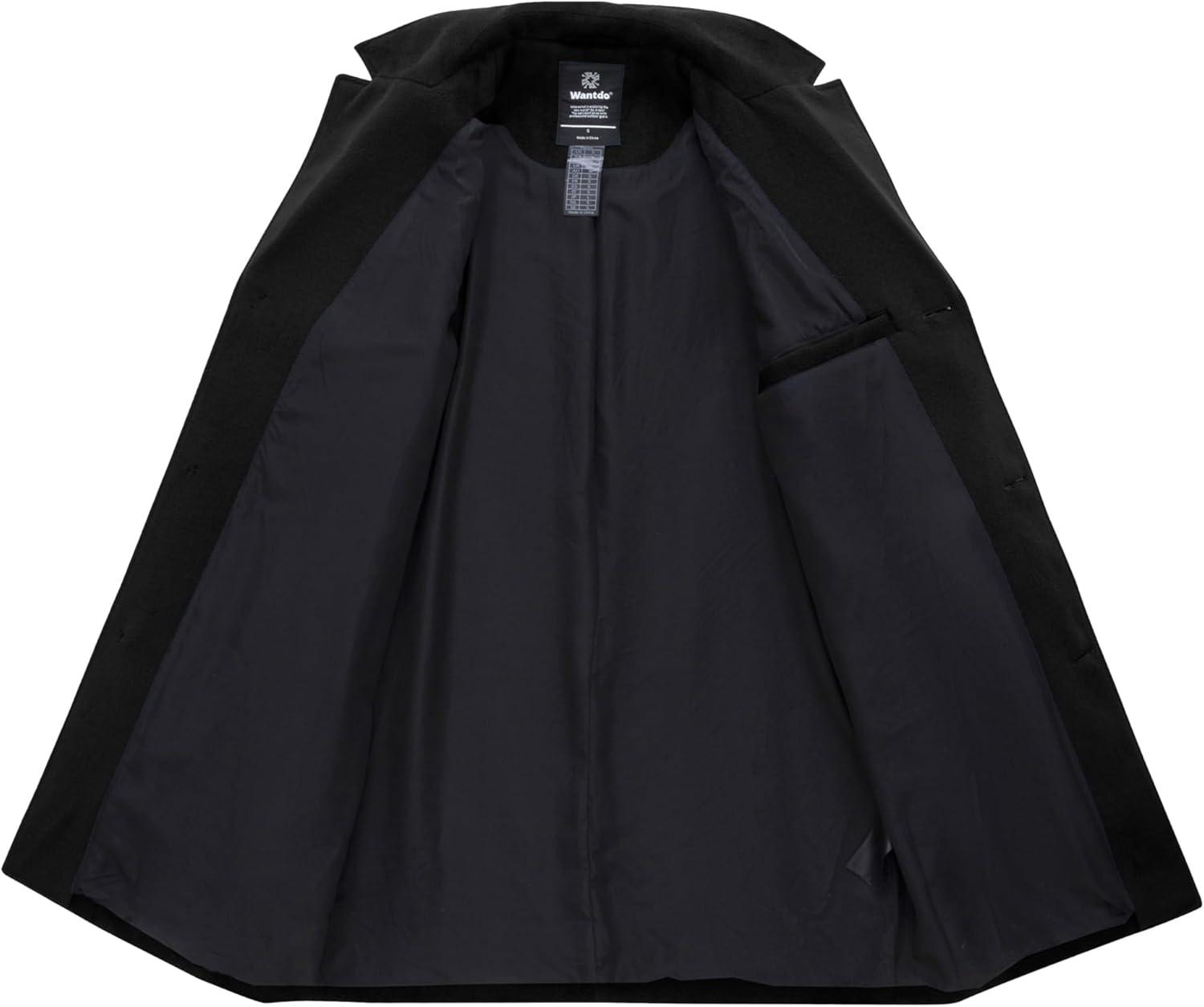 imagewantdo Mens Single Breasted Pea Coat Windproof Winter Coat Classic Notched Collar Military JacketBlack