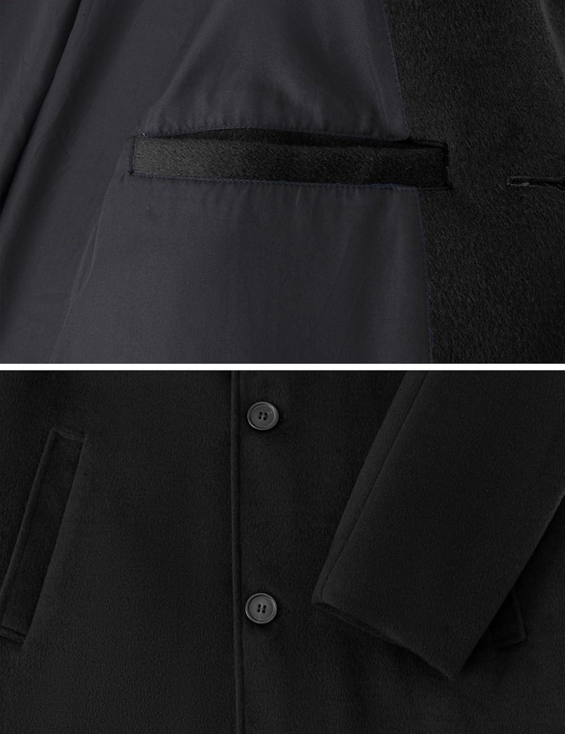 imagewantdo Mens Single Breasted Pea Coat Windproof Winter Coat Classic Notched Collar Military JacketBlack