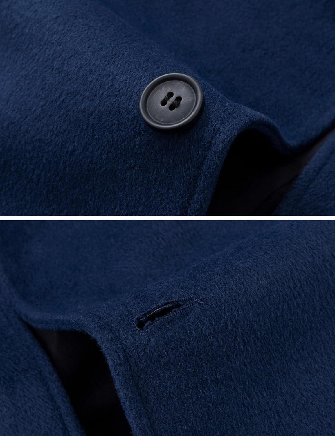 imagewantdo Mens Single Breasted Pea Coat Windproof Winter Coat Classic Notched Collar Military JacketNavy