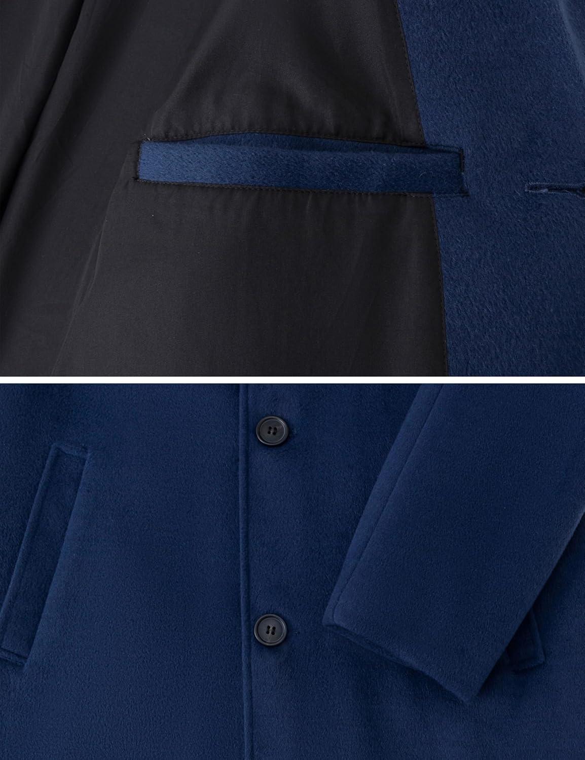 imagewantdo Mens Single Breasted Pea Coat Windproof Winter Coat Classic Notched Collar Military JacketNavy