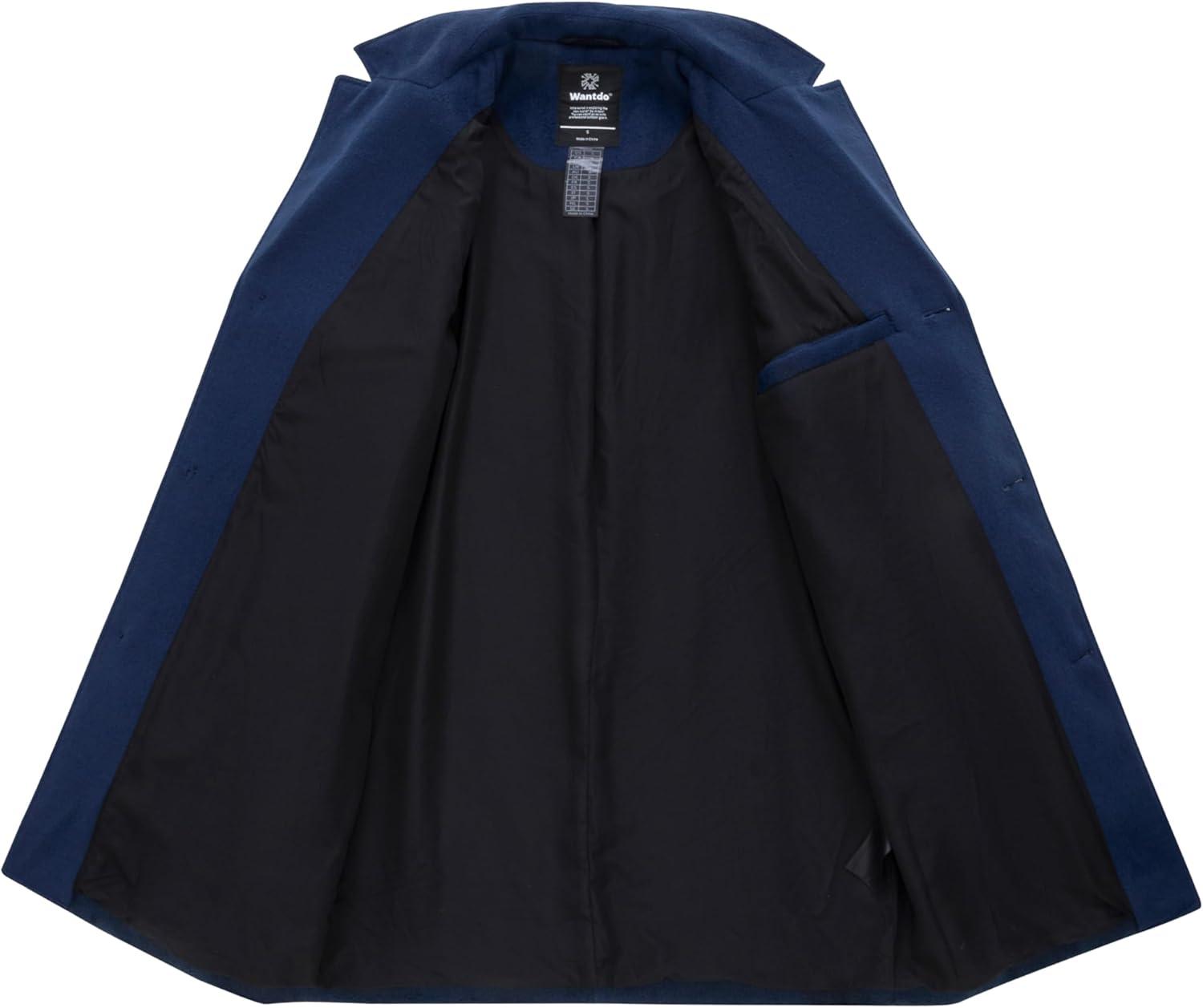 imagewantdo Mens Single Breasted Pea Coat Windproof Winter Coat Classic Notched Collar Military JacketNavy