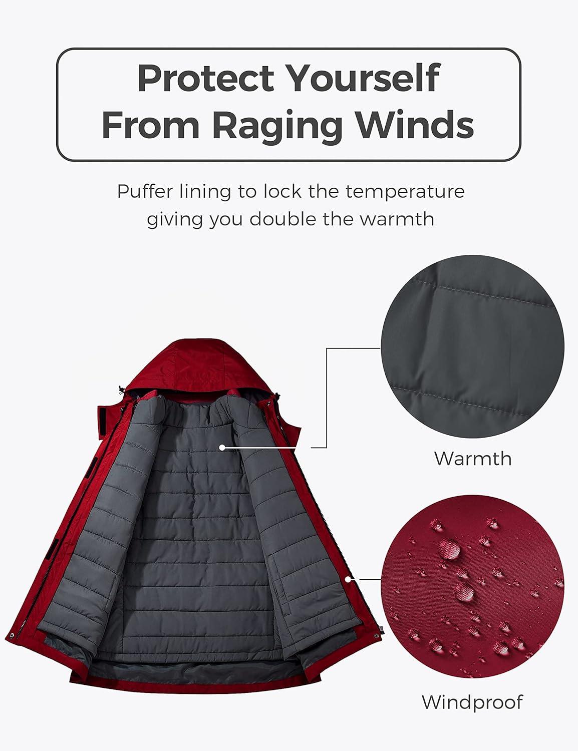 imagewantdo Womens 3 in 1 Waterproof Ski Jacket Mountain Snowboarding Jacket Winter Snow CoatWine Red