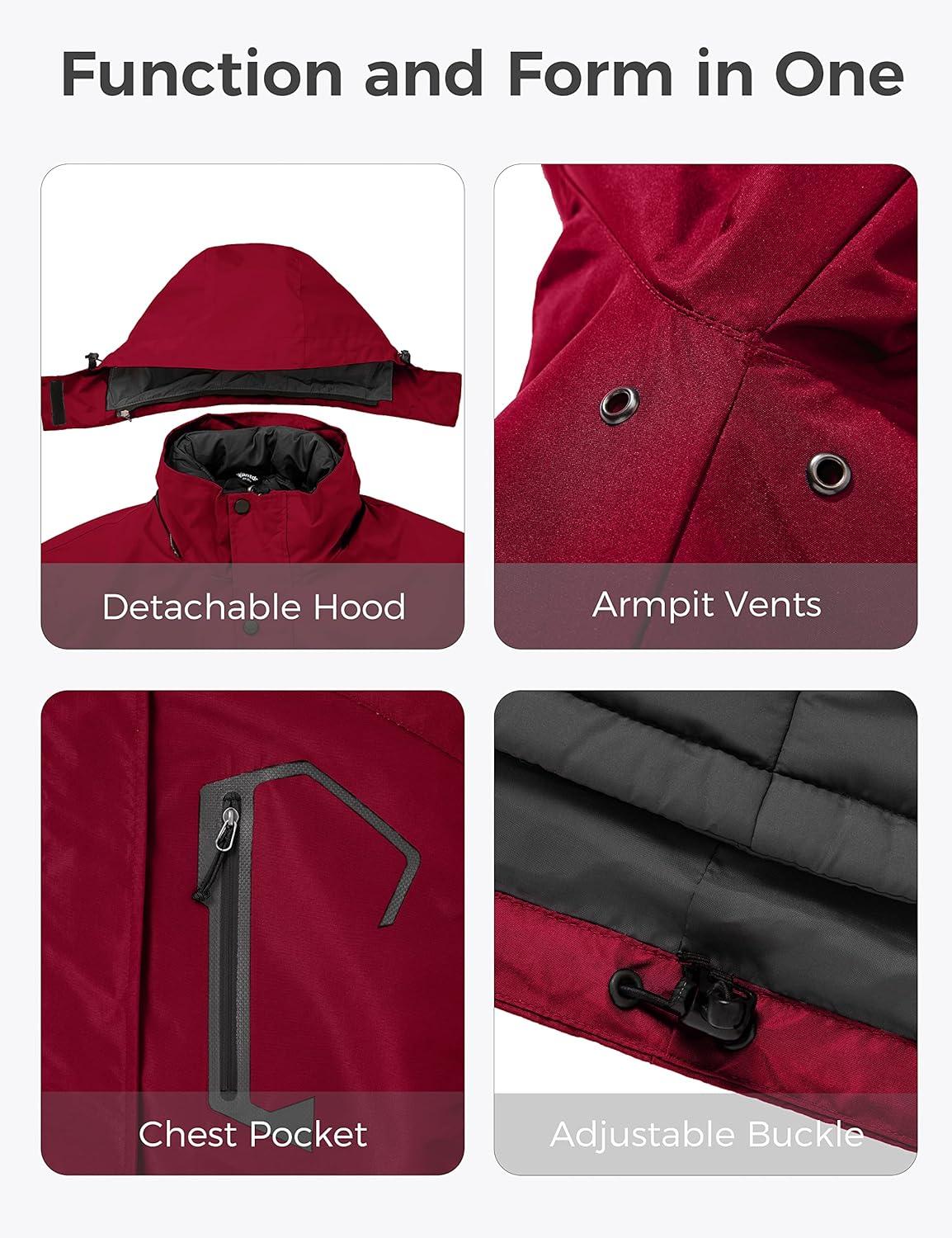 imagewantdo Womens 3 in 1 Waterproof Ski Jacket Mountain Snowboarding Jacket Winter Snow CoatWine Red