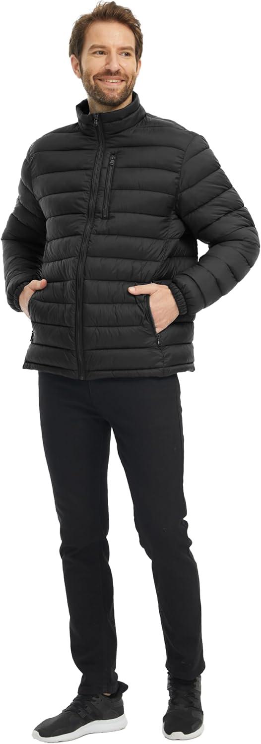 imagewantdo Mens Lightweight Puffer Jacket Warm Winter Jacket Windproof Winter Coat Regular and BigBlack