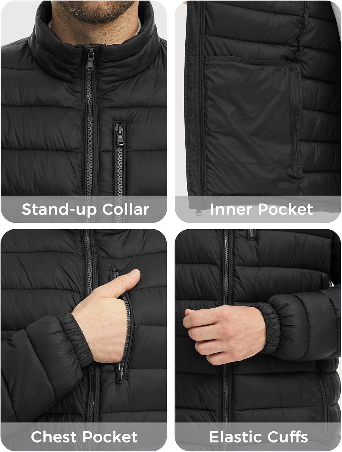 imagewantdo Mens Lightweight Puffer Jacket Warm Winter Jacket Windproof Winter Coat Regular and BigBlack