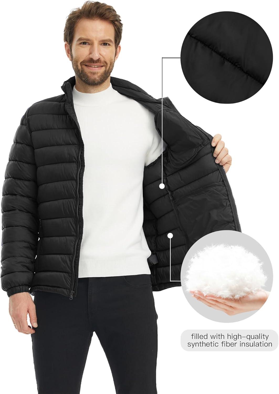 imagewantdo Mens Lightweight Puffer Jacket Warm Winter Jacket Windproof Winter Coat Regular and BigBlack
