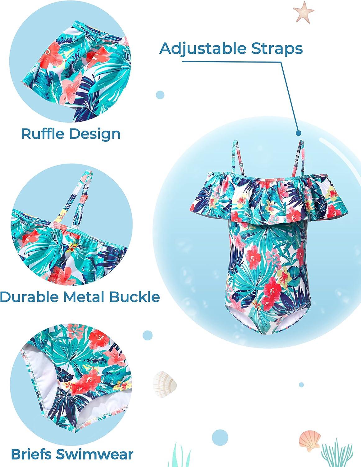 imagewantdo Girls One Piece Hawaiian Swimsuit Ruffle Floral Swimwear Summer Bathing Suit Outfits