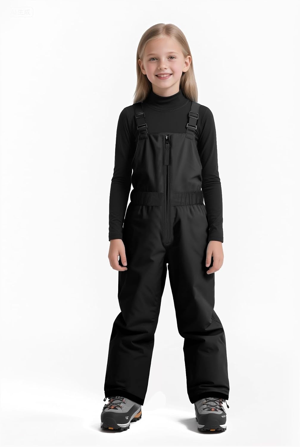 image:imagewantdo Girls Ski Pants Winter Snow Bibs Kids Insulated Snowboarding OverallBlack