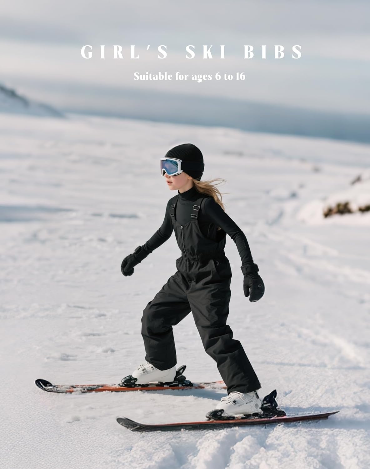 image:imagewantdo Girls Ski Pants Winter Snow Bibs Kids Insulated Snowboarding OverallBlack