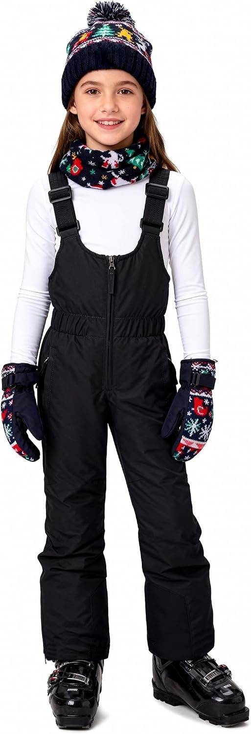 image:imagewantdo Girls Ski Pants Winter Snow Bibs Kids Insulated Snowboarding OverallBlack