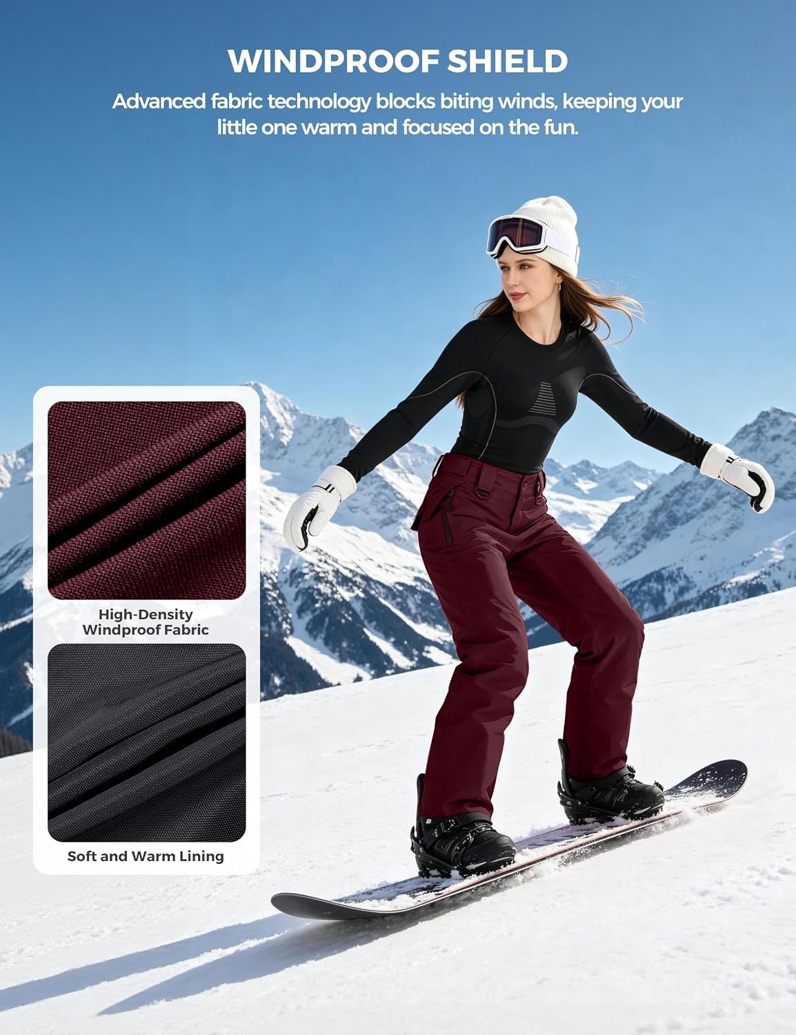 image:imagewantdo Womens Snow Pants Waterproof Insulated Warm Winter Outdoor Ski PantDark Red