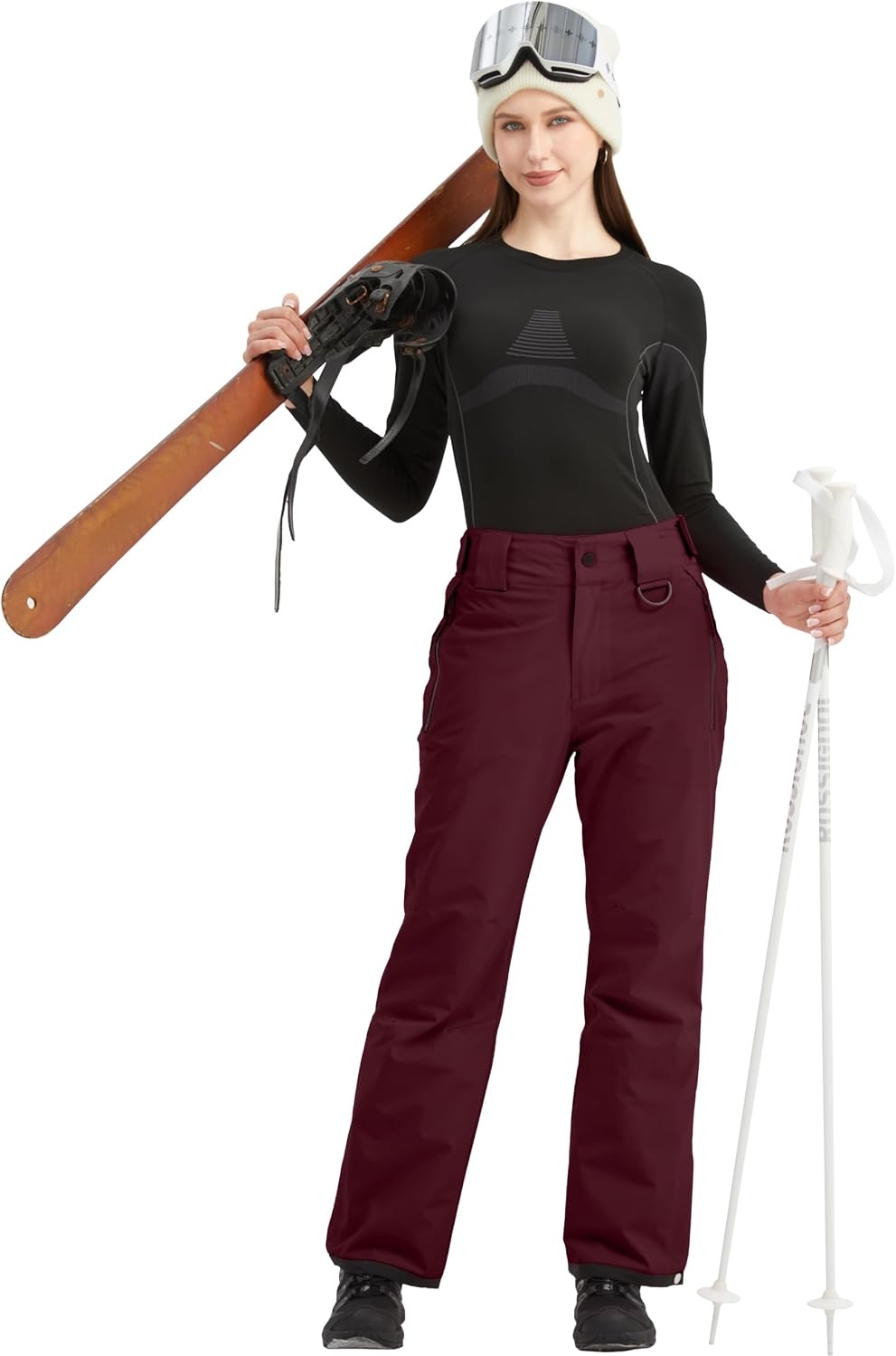 image:imagewantdo Womens Snow Pants Waterproof Insulated Warm Winter Outdoor Ski PantDark Red
