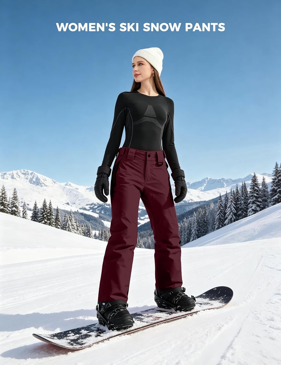 image:imagewantdo Womens Snow Pants Waterproof Insulated Warm Winter Outdoor Ski PantDark Red