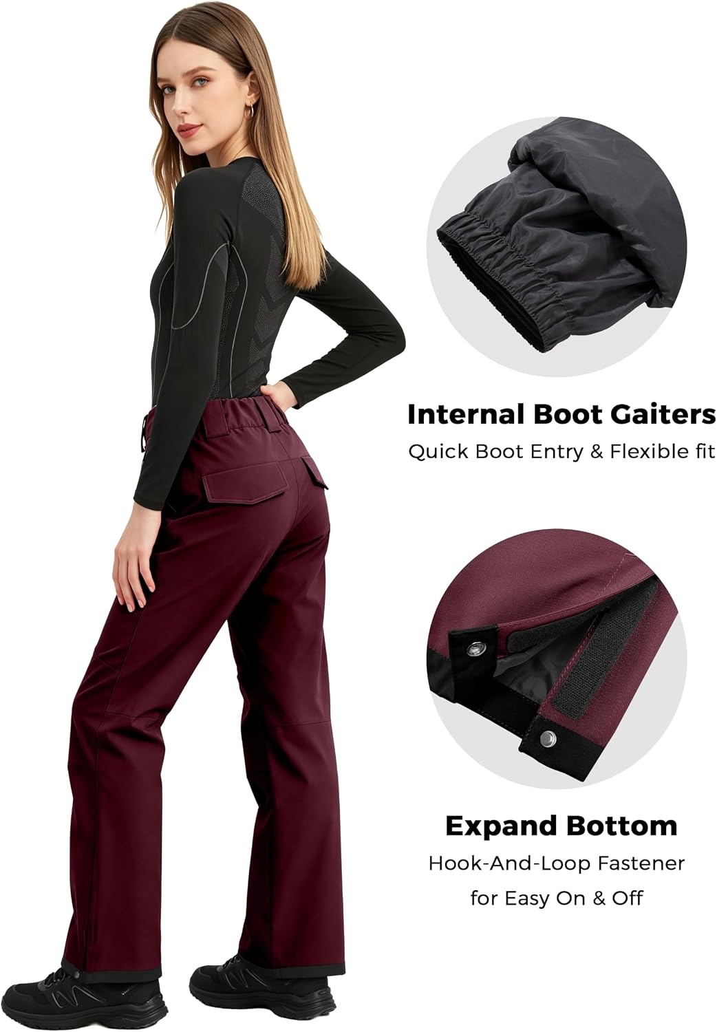 image:imagewantdo Womens Snow Pants Waterproof Insulated Warm Winter Outdoor Ski PantDark Red