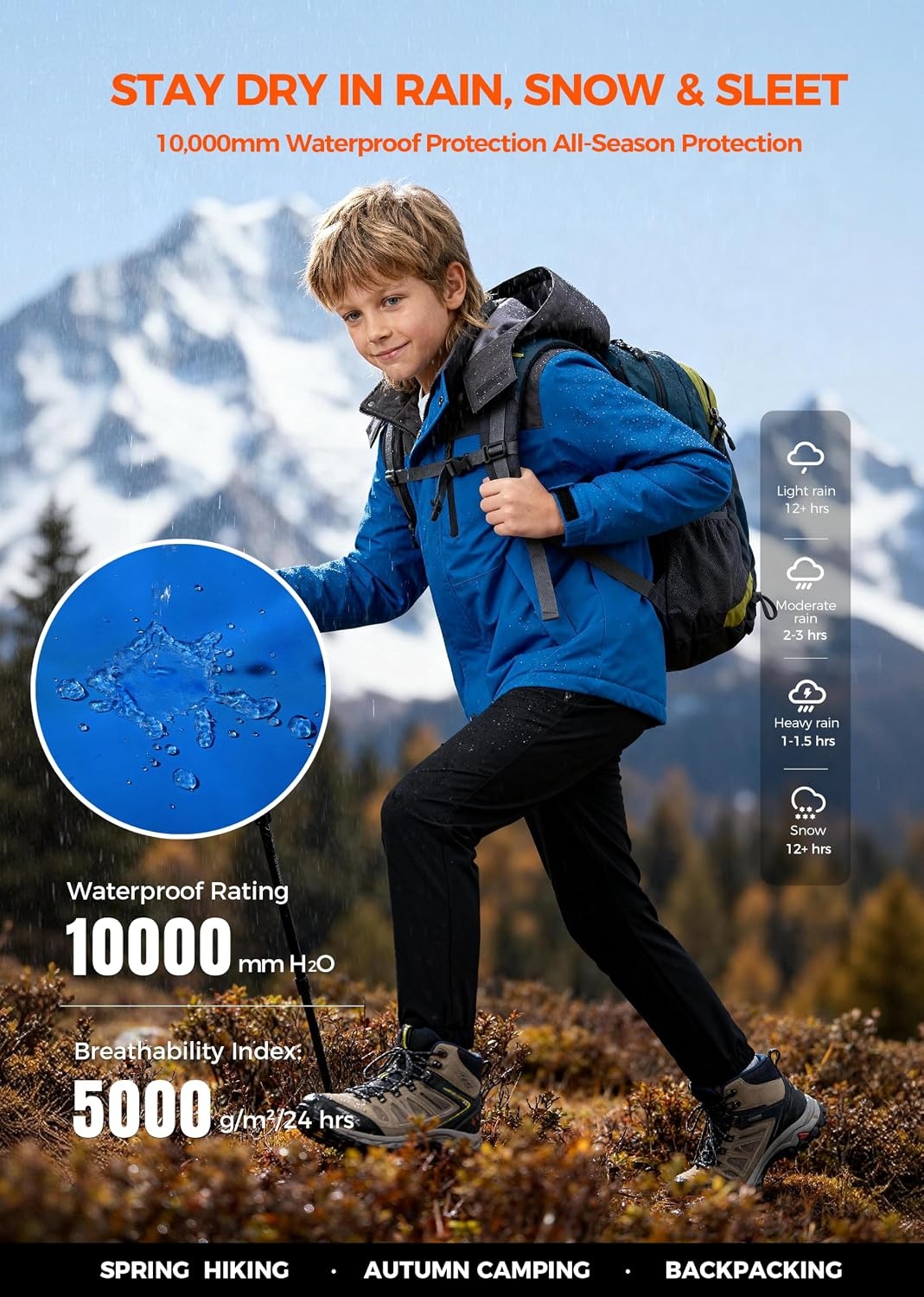 image:imageWantdo Boys Waterproof Ski Jacket Fleece Snowboarding Jackets Warm Thick Winter Coat Hooded RaincoatsBlue Dark Gray