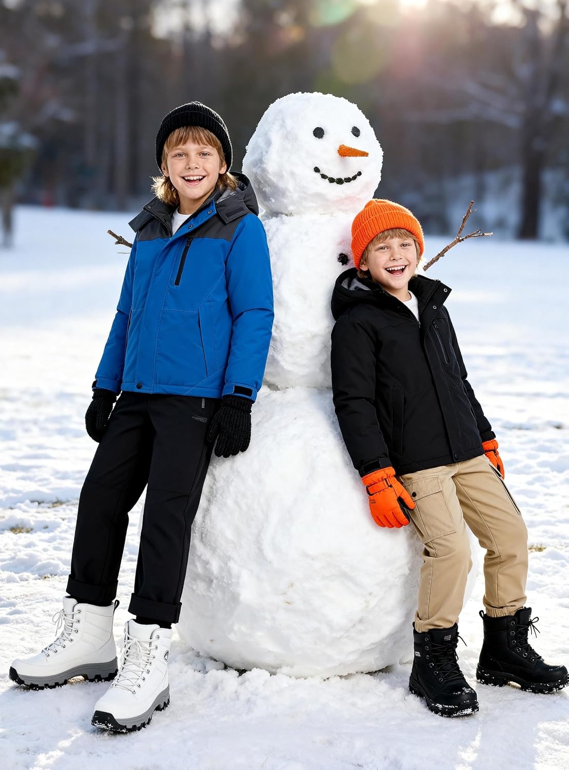 image:imageWantdo Boys Waterproof Ski Jacket Fleece Snowboarding Jackets Warm Thick Winter Coat Hooded RaincoatsBlue Dark Gray