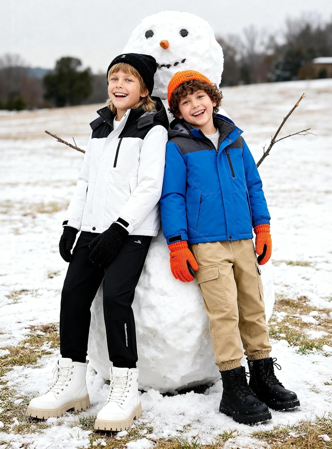 image:imageWantdo Boys Waterproof Ski Jacket Fleece Snowboarding Jackets Warm Thick Winter Coat Hooded RaincoatsWhite Black