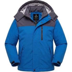 Wantdo Boy’s Waterproof Ski Jacket Fleece Snowboarding Jackets Warm Thick Winter Coat Hooded Raincoats(Blue & Dark Gray)