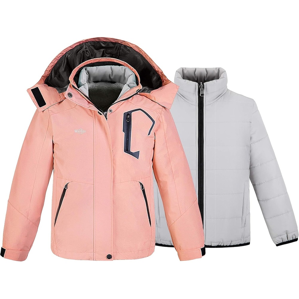image:imagewantdo Girls 3in1 Ski Jacket Windproof Winter Coat Hooded RaincoatPink
