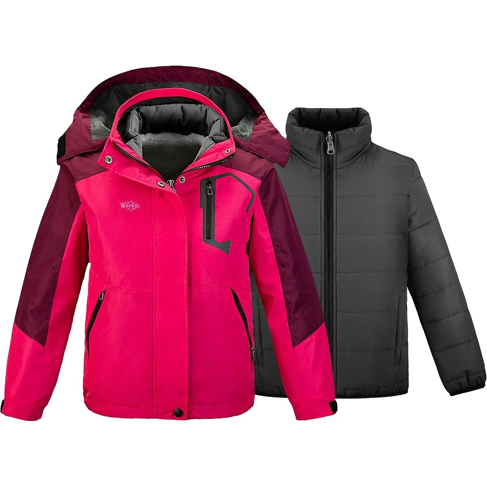 image:imagewantdo Girls 3in1 Ski Jacket Windproof Winter Coat Hooded RaincoatRed