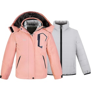 wantdo Girls’ 3-in-1 Ski Jacket Windproof Winter Coat Hooded Raincoat(Pink)