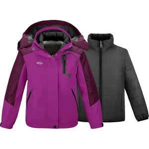 wantdo Girls’ 3-in-1 Ski Jacket Windproof Winter Coat Hooded Raincoat(Purple)