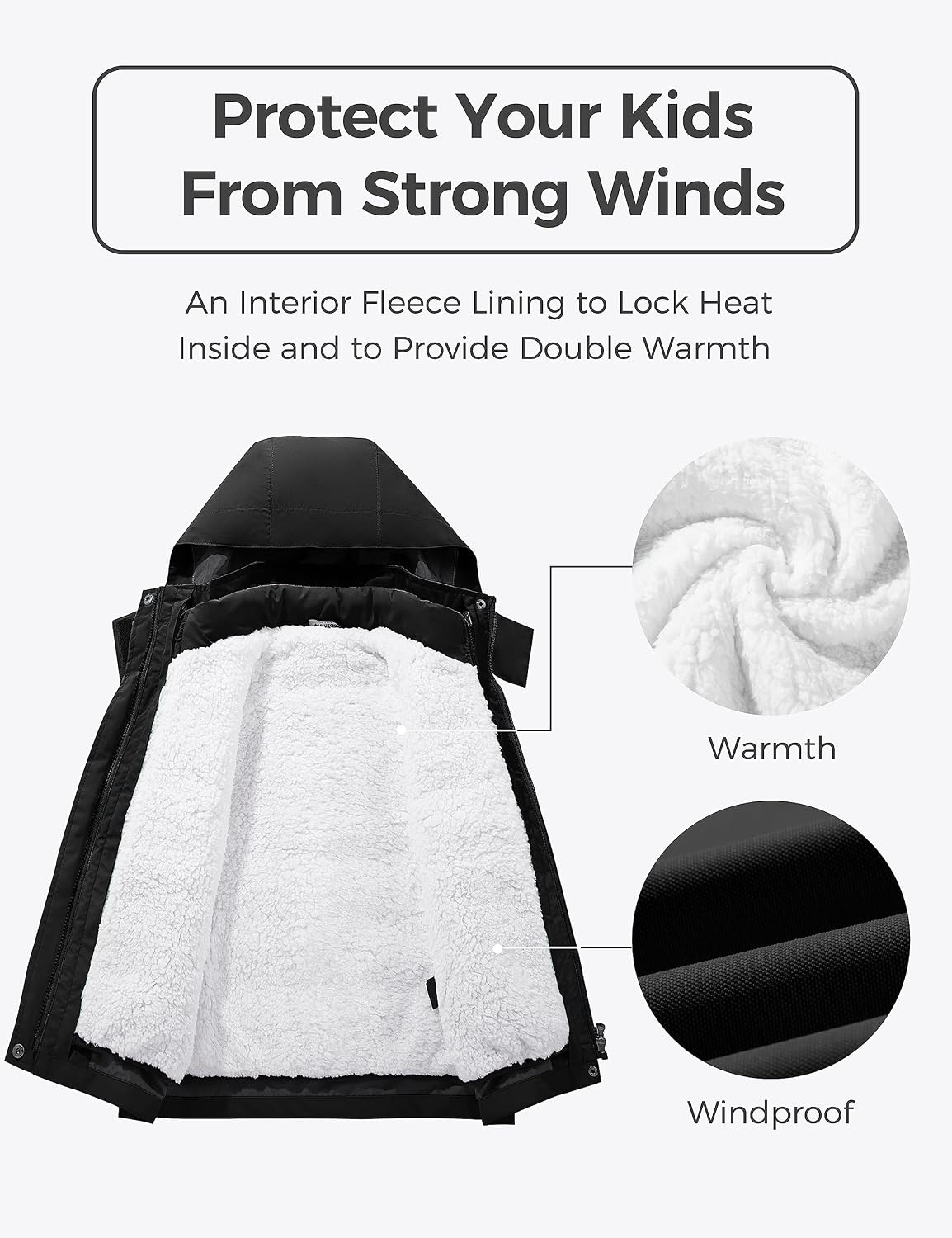 image:imagewantdo Girls 3in1 Ski Jacket Windproof Winter Coat Hooded RaincoatBlack