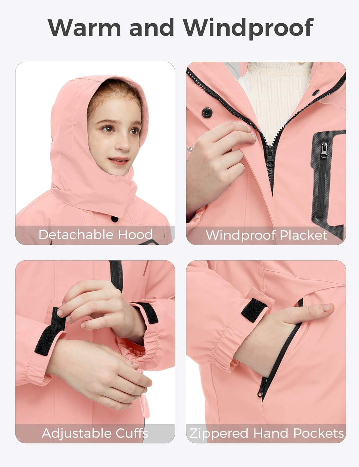 image:imagewantdo Girls 3in1 Ski Jacket Windproof Winter Coat Hooded RaincoatPink