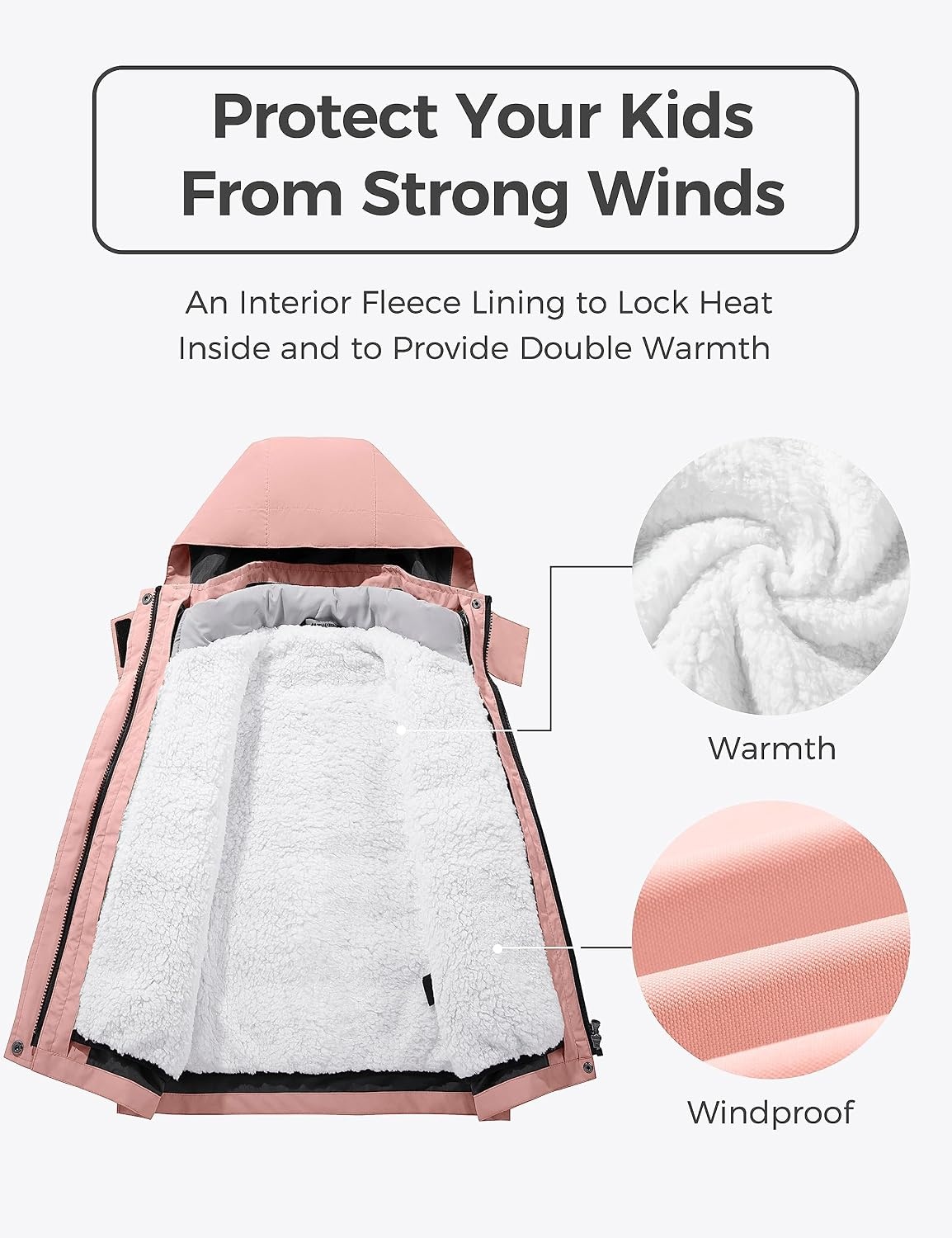 image:imagewantdo Girls 3in1 Ski Jacket Windproof Winter Coat Hooded RaincoatPink