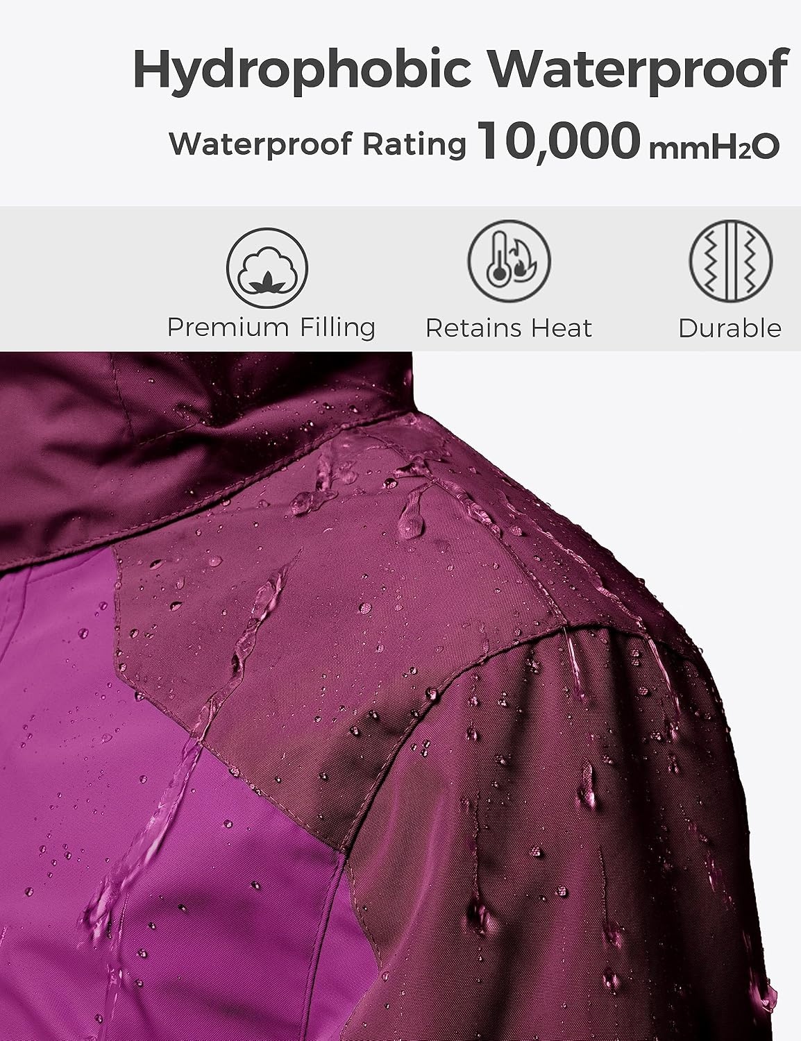image:imagewantdo Girls 3in1 Ski Jacket Windproof Winter Coat Hooded RaincoatPurple