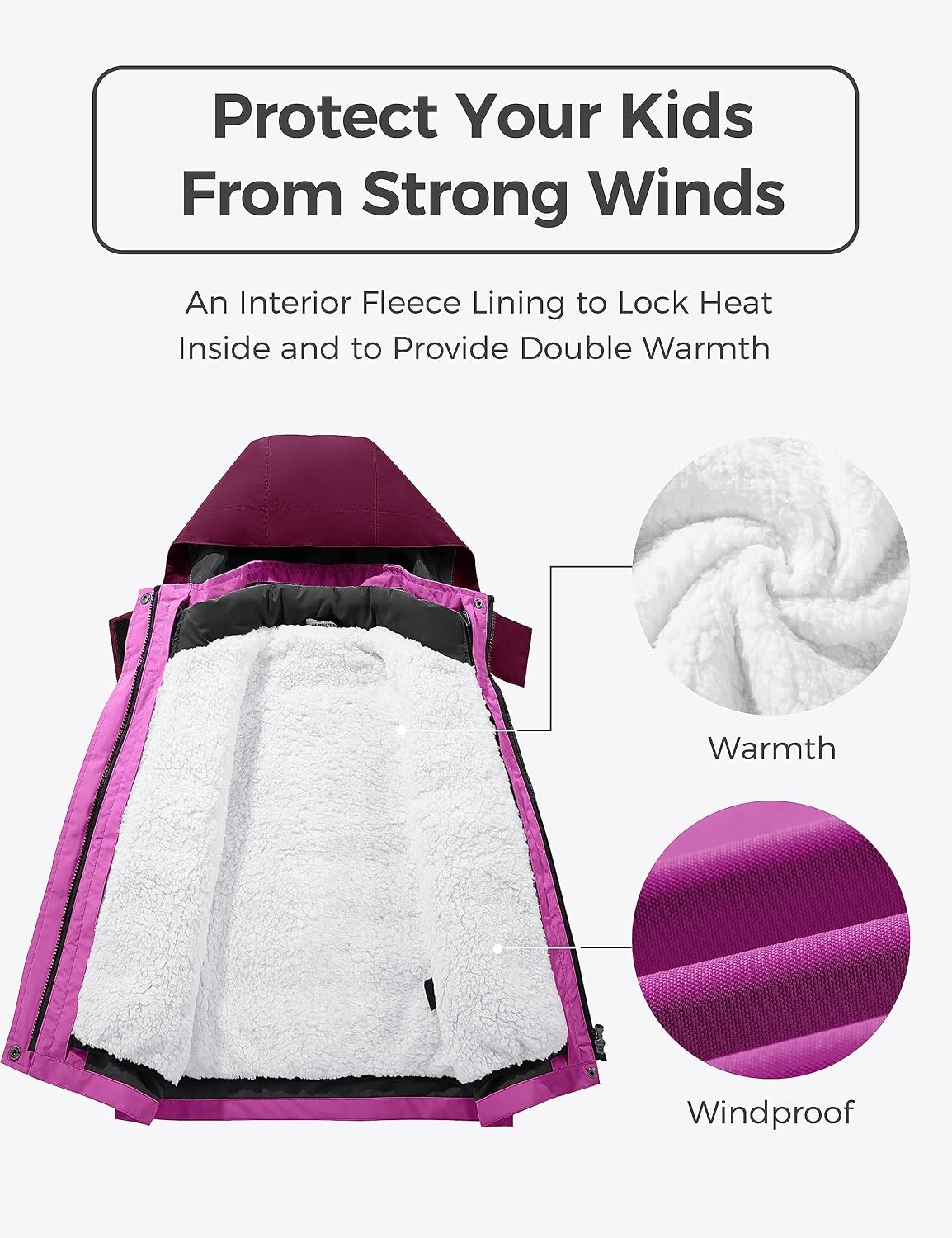 image:imagewantdo Girls 3in1 Ski Jacket Windproof Winter Coat Hooded RaincoatPurple