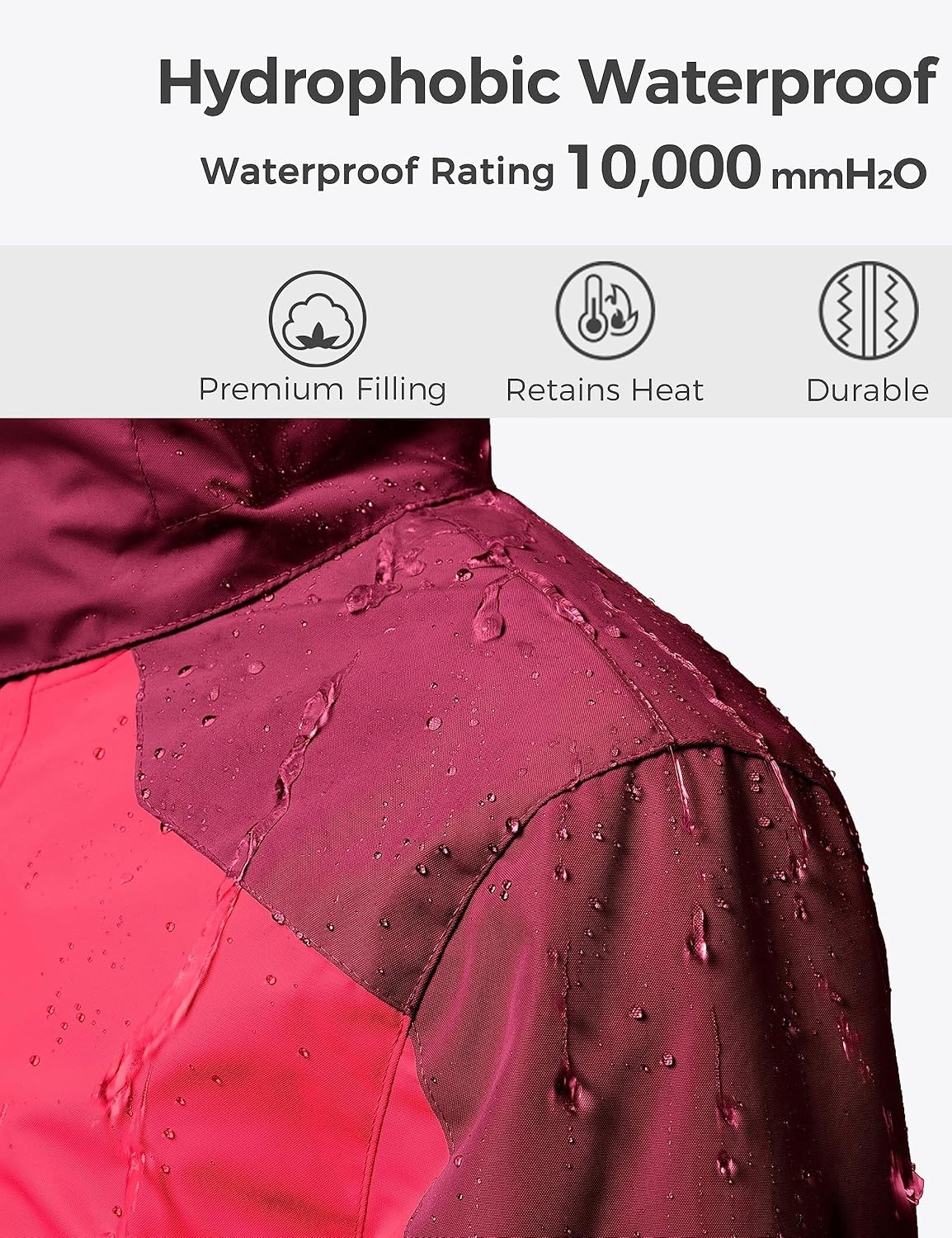 image:imagewantdo Girls 3in1 Ski Jacket Windproof Winter Coat Hooded RaincoatRed