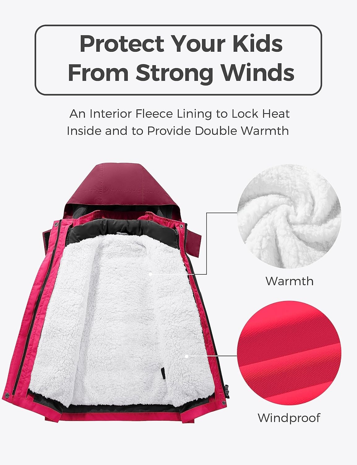 image:imagewantdo Girls 3in1 Ski Jacket Windproof Winter Coat Hooded RaincoatRed