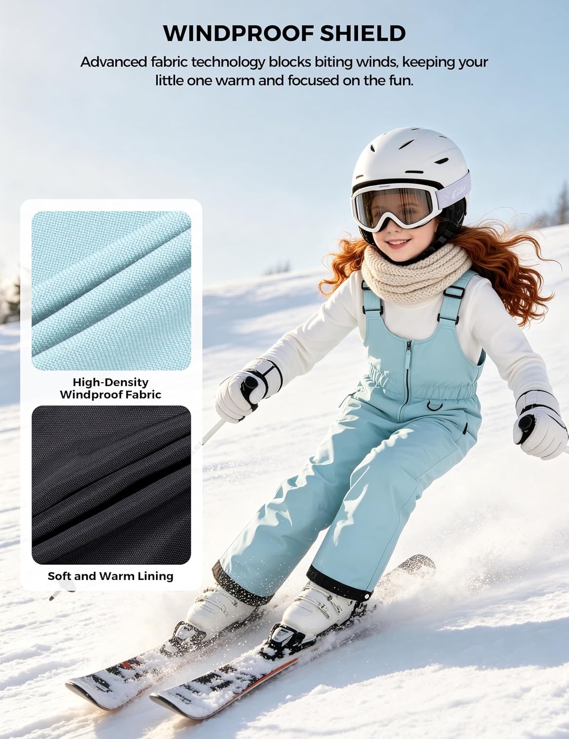 image:imagewantdo Girls Ski Pants Winter Snow Bibs Kids Insulated Snowboarding OverallLight Blue