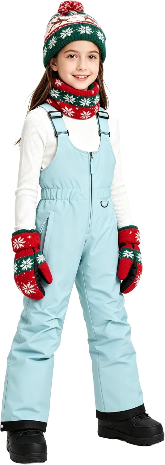 image:imagewantdo Girls Ski Pants Winter Snow Bibs Kids Insulated Snowboarding OverallLight Blue
