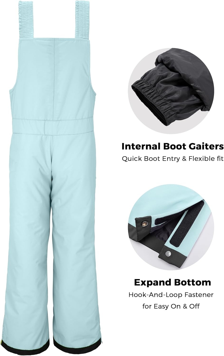 image:imagewantdo Girls Ski Pants Winter Snow Bibs Kids Insulated Snowboarding OverallLight Blue
