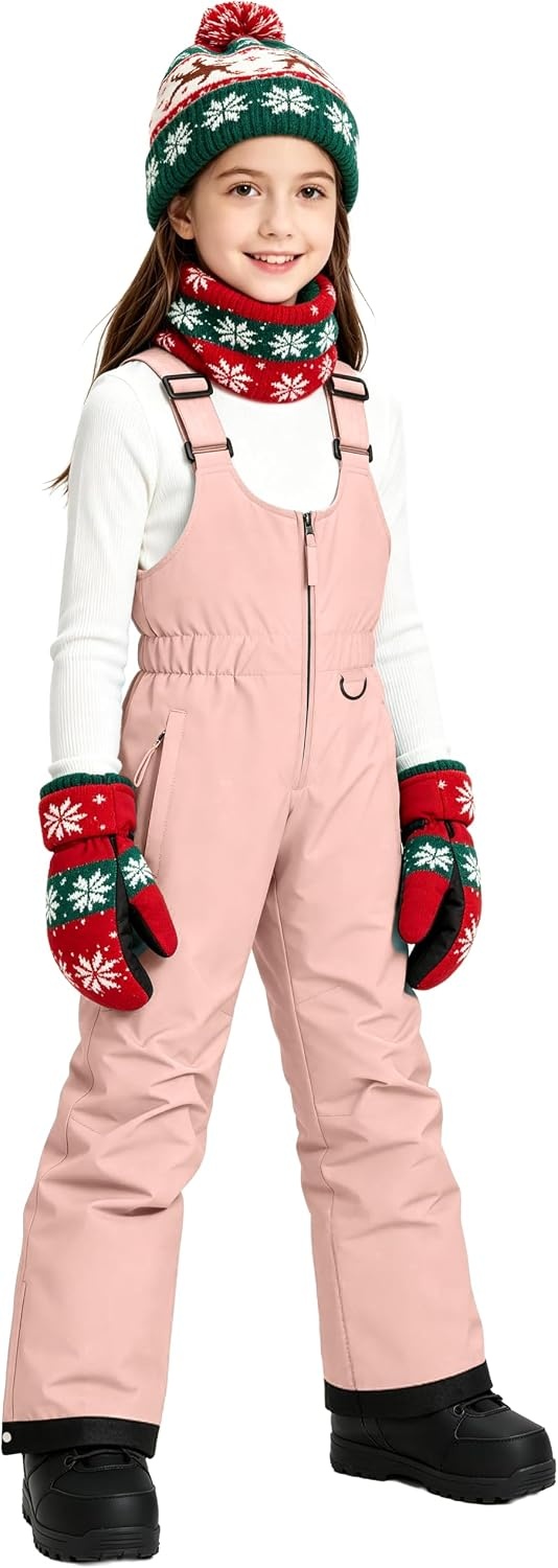 image:imagewantdo Girls Ski Pants Winter Snow Bibs Kids Insulated Snowboarding OverallPink