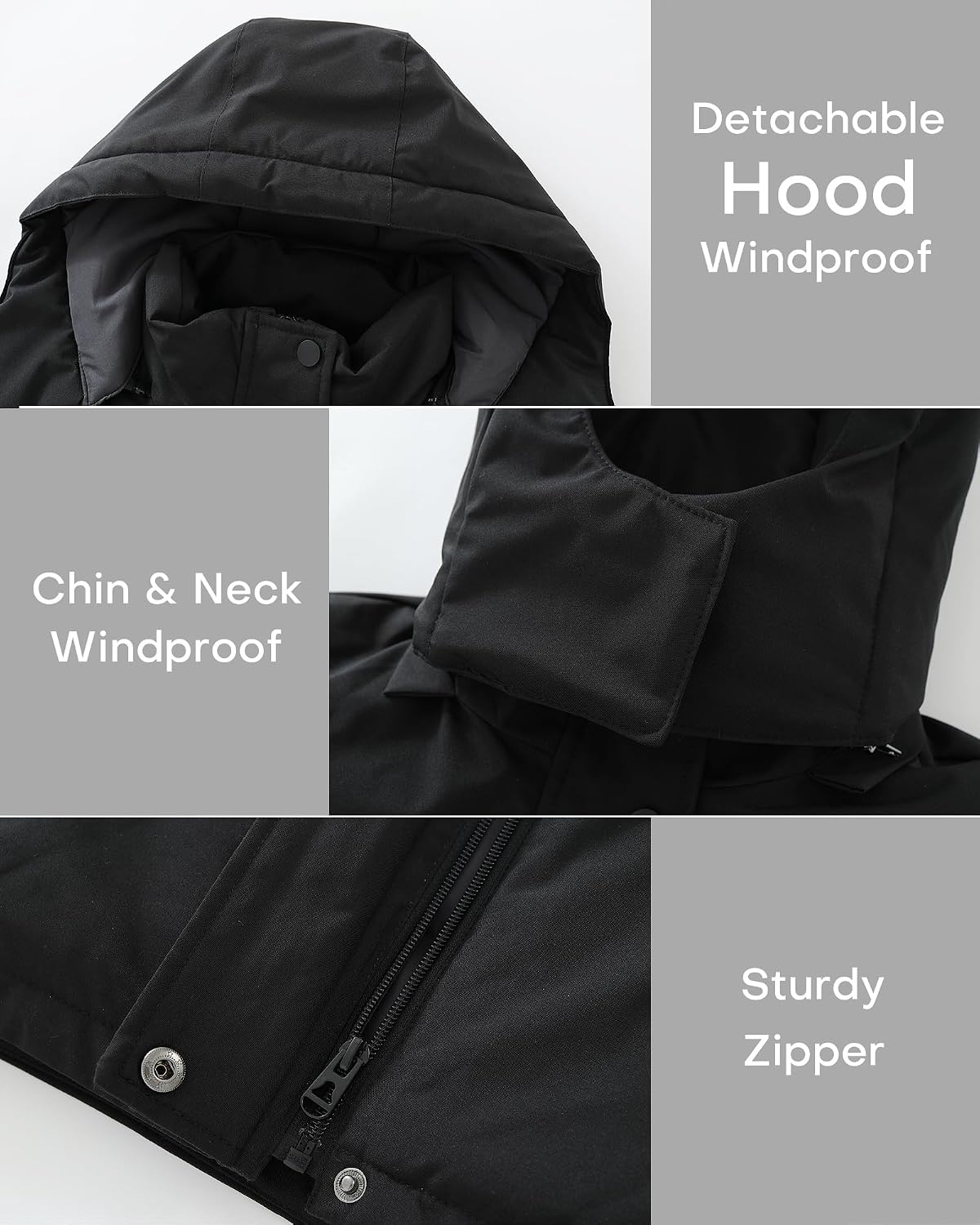 image:imagewantdo Girls Snow Ski Jacket Waterproof Warm Coat Skiing Jacket Rain Coats Kids Thick Jackets with Removable HoodBlack