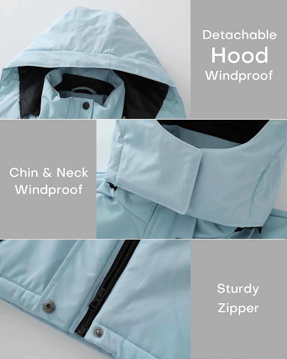 image:imagewantdo Girls Snow Ski Jacket Waterproof Warm Coat Skiing Jacket Rain Coats Kids Thick Jackets with Removable HoodPale Blue