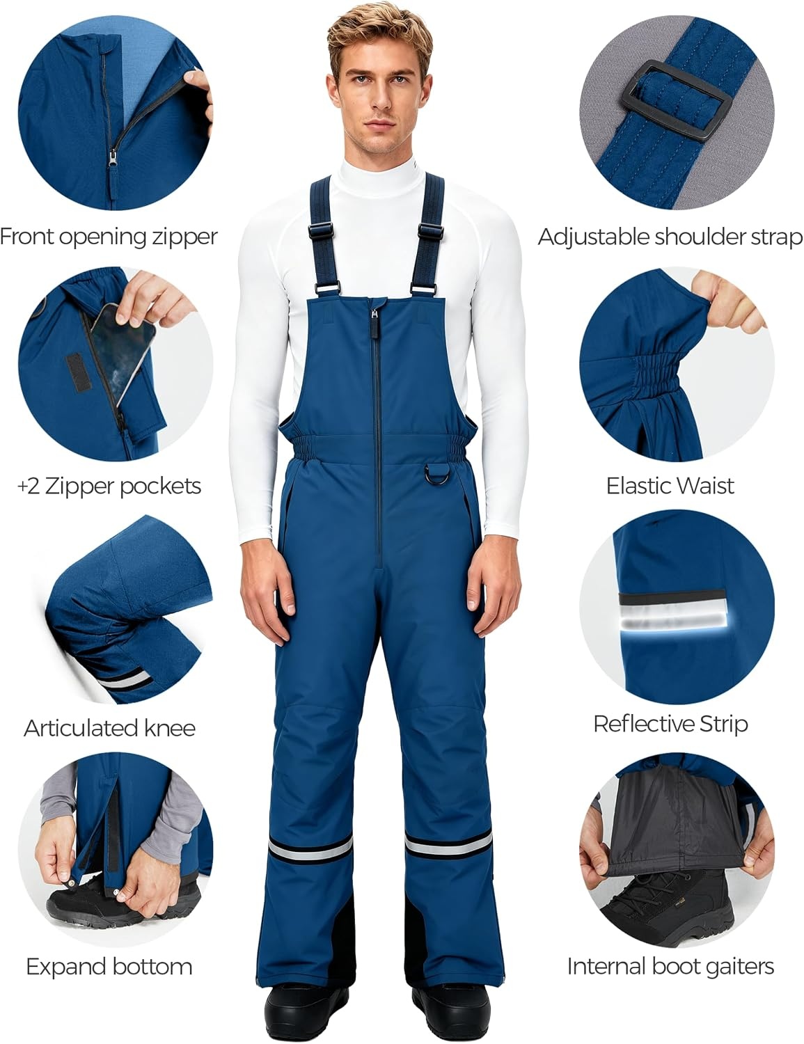 image:imagewantdo Mens Snow Bibs Warm Winter Ski Pants Outdoor Snowboard OverallsNavy