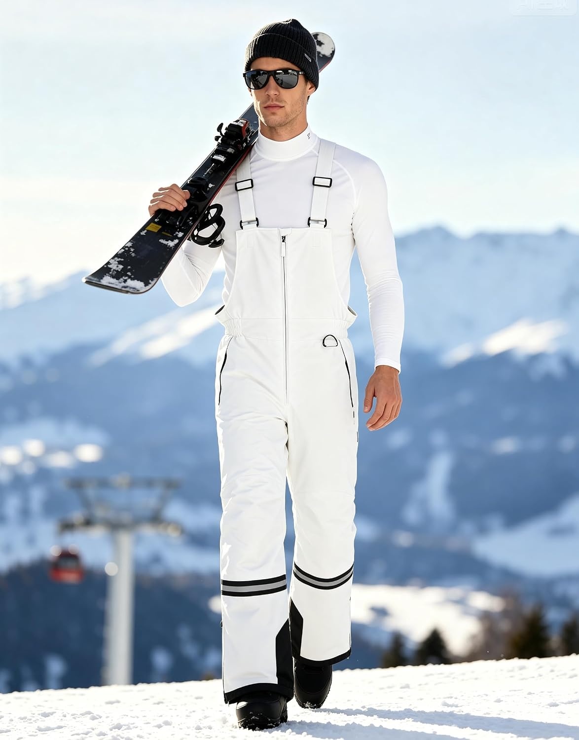 image:imagewantdo Mens Snow Bibs Warm Winter Ski Pants Outdoor Snowboard OverallsWhite