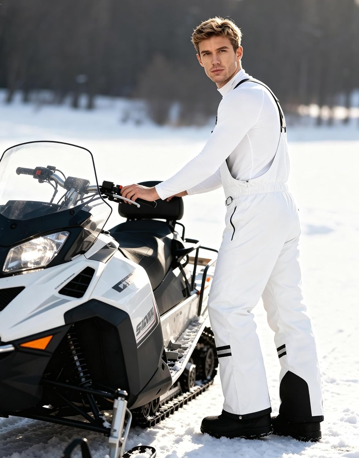 image:imagewantdo Mens Snow Bibs Warm Winter Ski Pants Outdoor Snowboard OverallsWhite