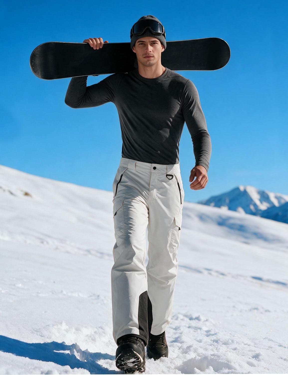 image:imagewantdo Mens Snow Pants Warm Winter Ski Bibs Outdoor Snowboard OverallsWhite