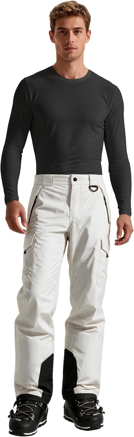 image:imagewantdo Mens Snow Pants Warm Winter Ski Bibs Outdoor Snowboard OverallsWhite