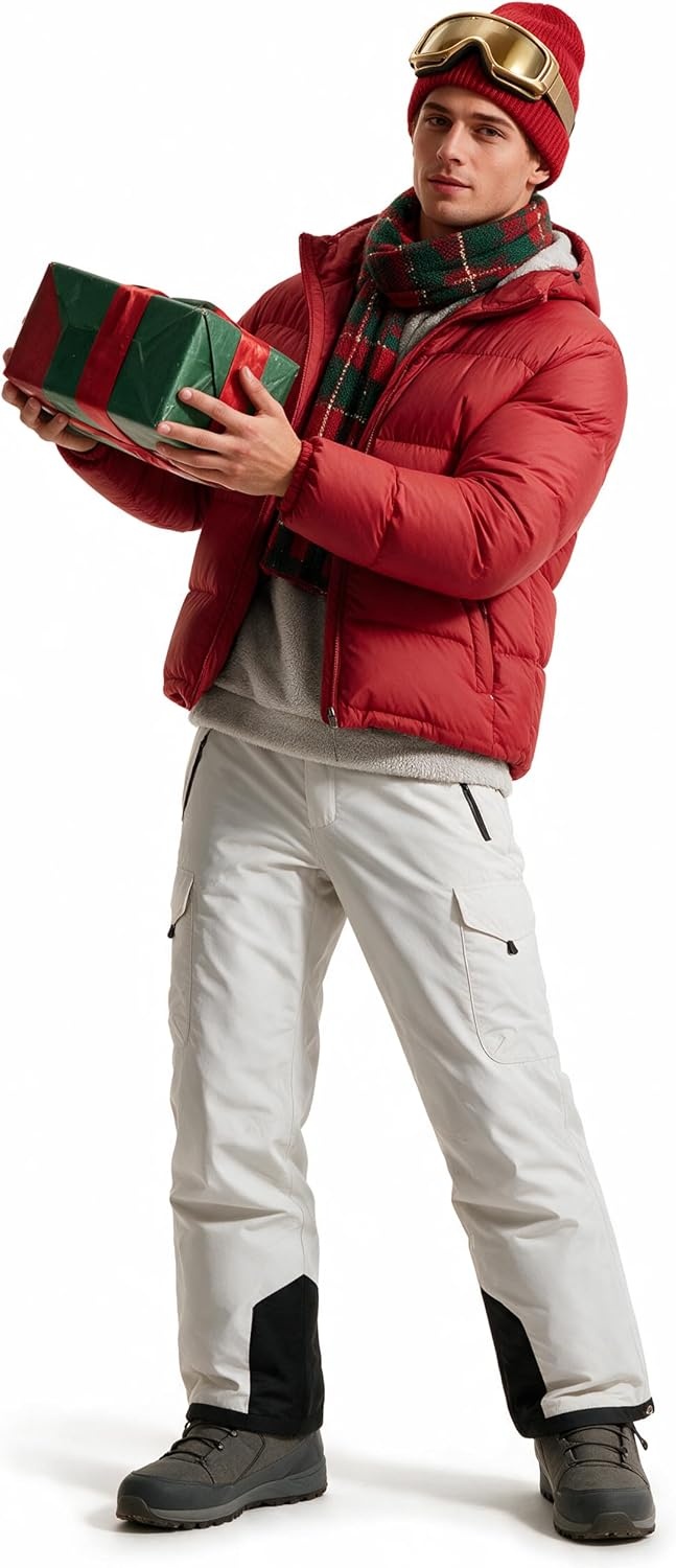 image:imagewantdo Mens Snow Pants Warm Winter Ski Bibs Outdoor Snowboard OverallsWhite