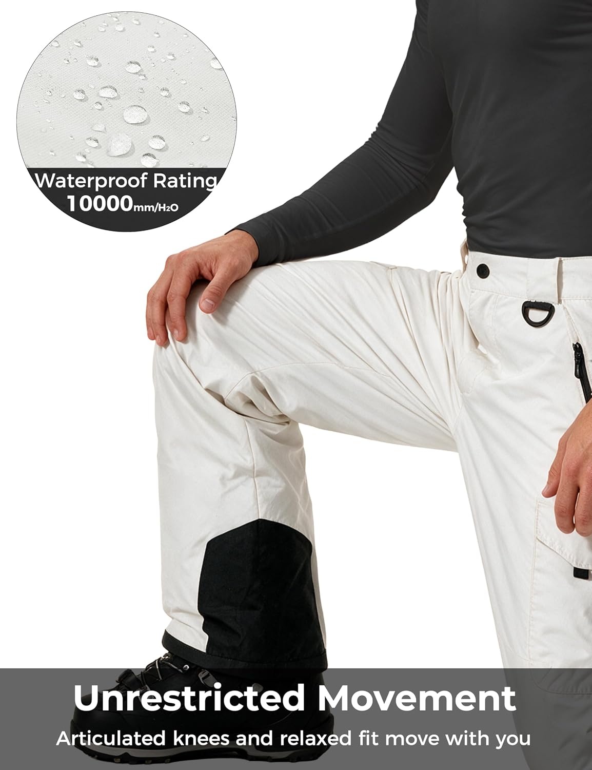 image:imagewantdo Mens Snow Pants Warm Winter Ski Bibs Outdoor Snowboard OverallsWhite