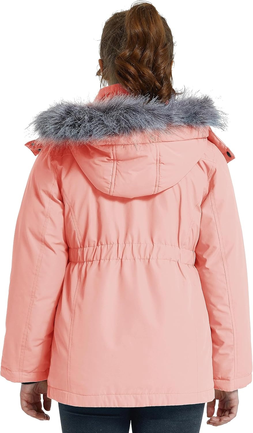 image:imagewantdo Girls Winter Coat Warm Fleece Puffer Jacket Waterproof Parka with Faux Fur HoodCoral Pink