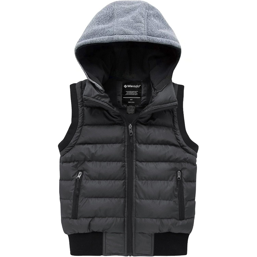 image:imagewantdo Boys Puffer Vest Waterproof Sleeveless Winter Coat with Zip PocketsDark Gray